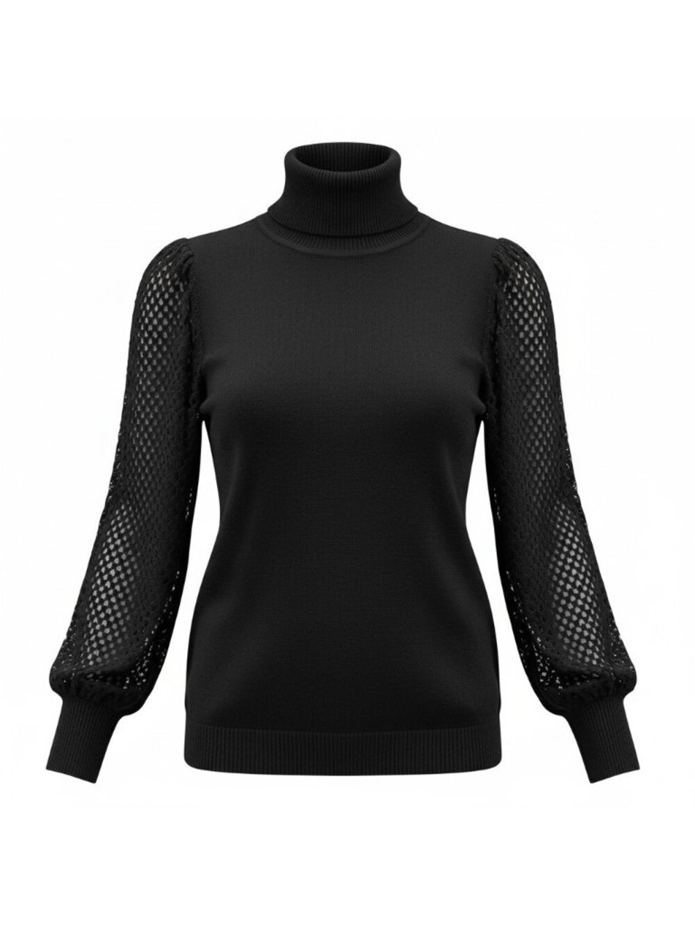 Mauled Womens Black Turtleneck Sweater Sheer Mesh Check Sleeves Size XL